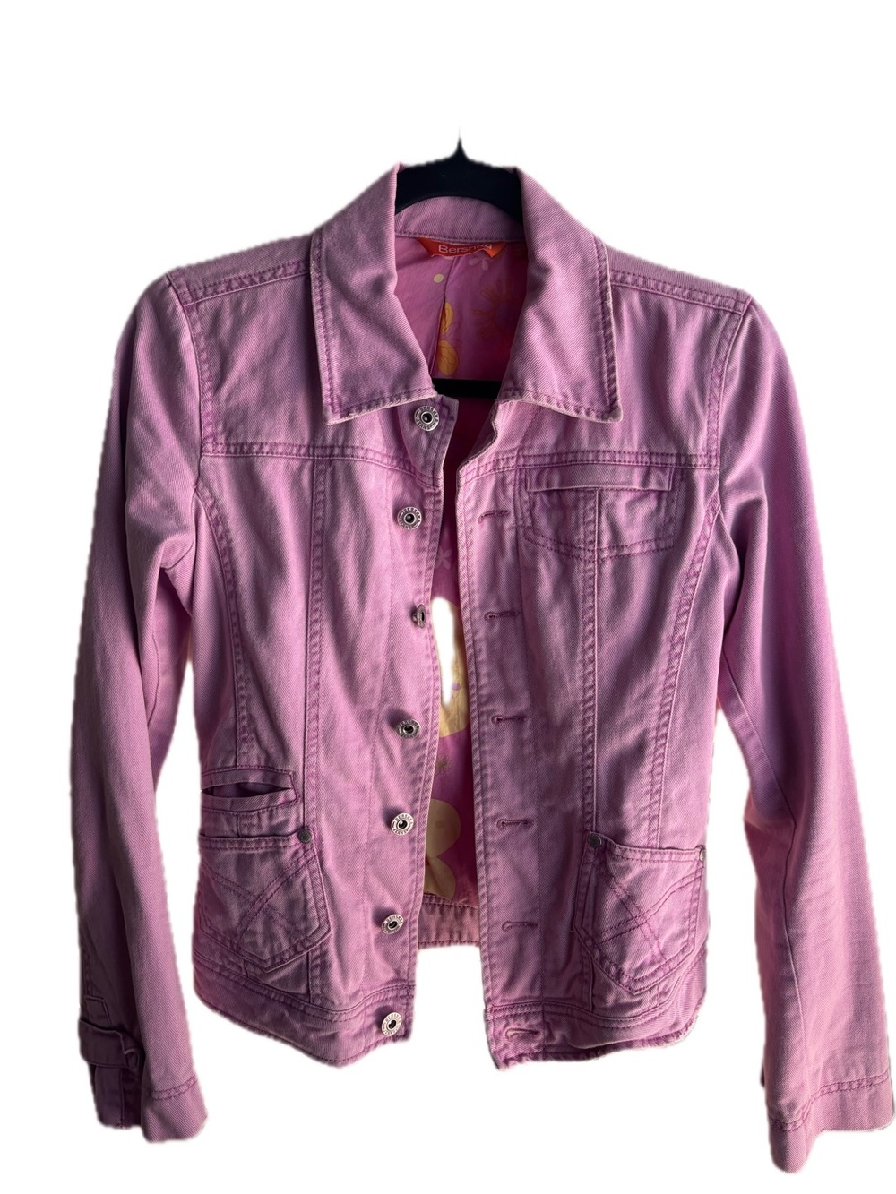 Bershka Light Pink Fitted Denim Jacket